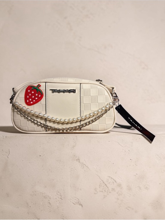 Taka Handbags - Taka Cream Crossbody with Strawberry Patch & Pearl-Chain Accent